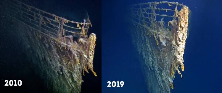 Форштевень "Титаника" 2010 и 2019 годы (сравнение)