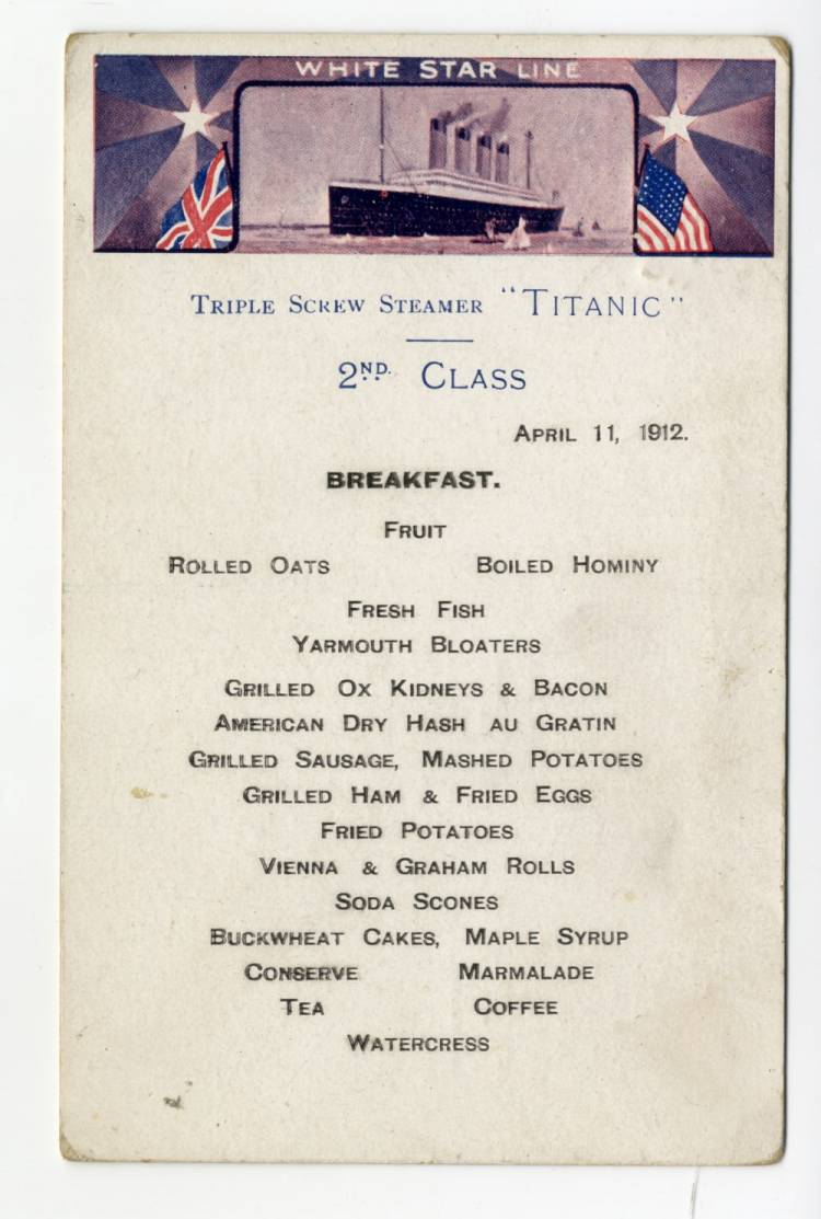 Оригинальное меню второго класса с «Титаника»